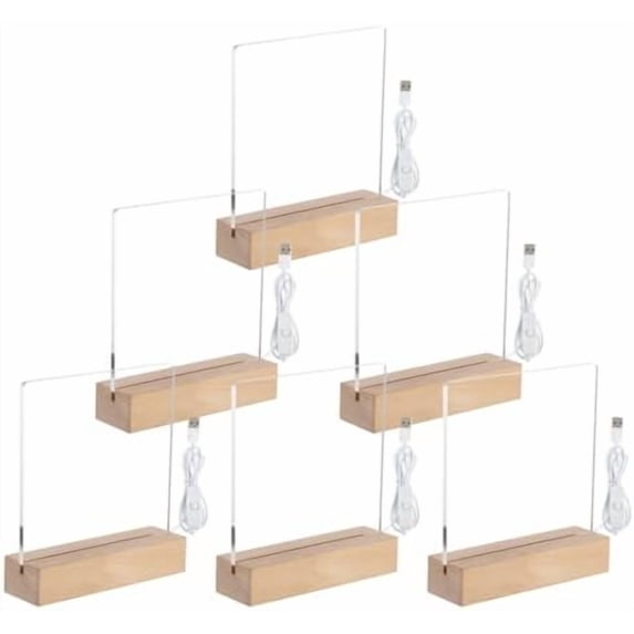 6-Pack Led Wooden Acrylic Light Base and Blanks, 7''LED Lights Display Stand, Transparent Acrylic Night Lights with USB Cables for Crystal Art, Night Light, Glass, DIY$$Home Decor, Kitchen, & Other