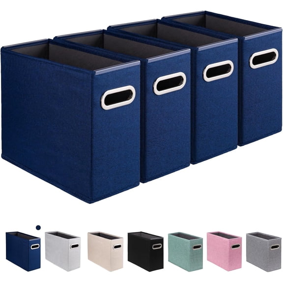 6 Pack Letter Size File Storage Box Collapsible,Fabric Hanging File Folders Organizer, Portable Office Document Holder with Metal Handle, Smooth PVC Rails