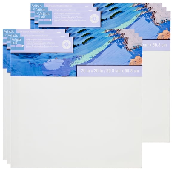 20" x 20" Level 1 Back Stapled Traditional Canvas by Artist's Loft - Acid Free Cotton Canvas for Paint - Acrylic - & Oils - Bulk 6 Packs