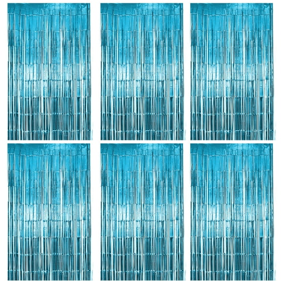 6 Pack Light Blue Fringe Backdrop Curtains, Light Blue Streamers Party Backdrop, Christmas Decorations, New Year Decorations, White Party Decorations Supplies For Birthday, Holidays, Parties & More