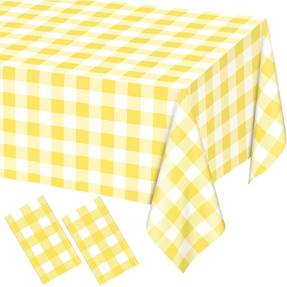 6 Pack Light Blue Gingham Tablecloth Rectangular Pale Blue and White Checkered Tablecloths Disposable Plastic Plaid Table Cover for Parties, Outdoor Picnic, Birthday, Wedding, Camping 54 × 108 Inch