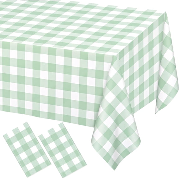 6 Pack Light Blue Gingham Tablecloth Rectangular Pale Blue and White Checkered Tablecloths Disposable Plastic Plaid Table Cover for Parties, Outdoor Picnic, Birthday, Wedding, Camping 54 × 108 Inch