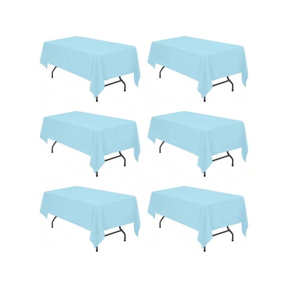 6 Pack Light Blue Tablecloths For 6 Foot Rectangle Tables 60x102 Inch - Bulk Polyester Washable Cloth Cover For Wedding Banquet Party