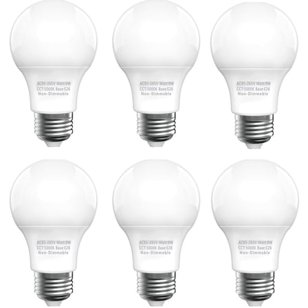 6-Pack Light Bulbs 60 Watt, Daylight White 5000K, A19 E26 LED Bulbs, Non-Dimmable