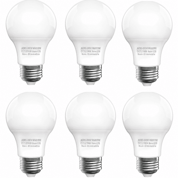 6-Pack Light Bulbs 60 Watt, Warm White 2700K, A19 E26 LED Bulbs, Non-Dimmable