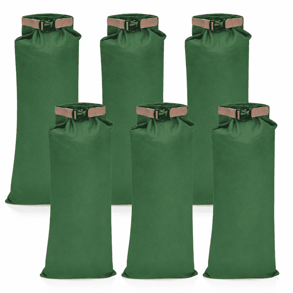 6-Pack Light Green Reusable Flood Barrier Bags - Thickened Long Canvas Sandbags with Buckle Clips for Home Flood Control, Quick Protection for Door, Window, Garage, Basement (Empty, No Sand)