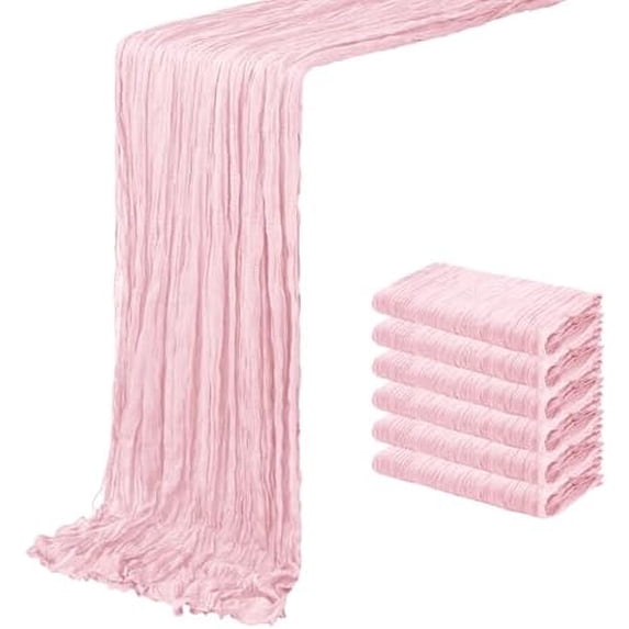 6 Pack Light Pink Cheesecloth Table Runner 20 x 120 inch Gauze Table Runners 10 FT Long,Semi Sheer Boho Cheese Cloth Fabric Table Runner Bulk for Wedding,Party,Baby Shower,Bridal Shower Decoration
