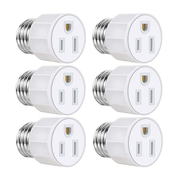 6 Pack Light Socket to Plug Adapter - E26/ E27 3 Prong Light Socket Outlet - Light Bulb Outlet Socket Adapters, High-Quality 2/3 Prong Plug in Light Socket Adapter for Home Porch Patio Garage