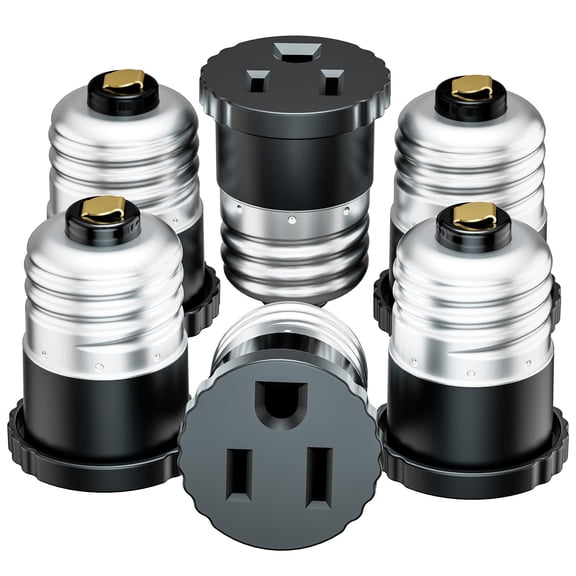 6 Pack, Light Socket to Plug Adapter, Light Bulb Socket Convert to Outlet Adapter (Black).