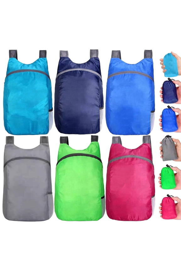 6 Pack Lightweight Foldable Backpack for Travel, Portable Daypack with Mesh Side Pocket, Water-Resistant Packable Bag for Hiking, Camping, Gym and Daily Use
