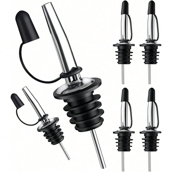 6 Pack Liquor Pour Spout With Dust Caps, Bottle Pourers for Alcohol, Olive Oil - Speed Pourers, Bar Bartender Accessories, Black