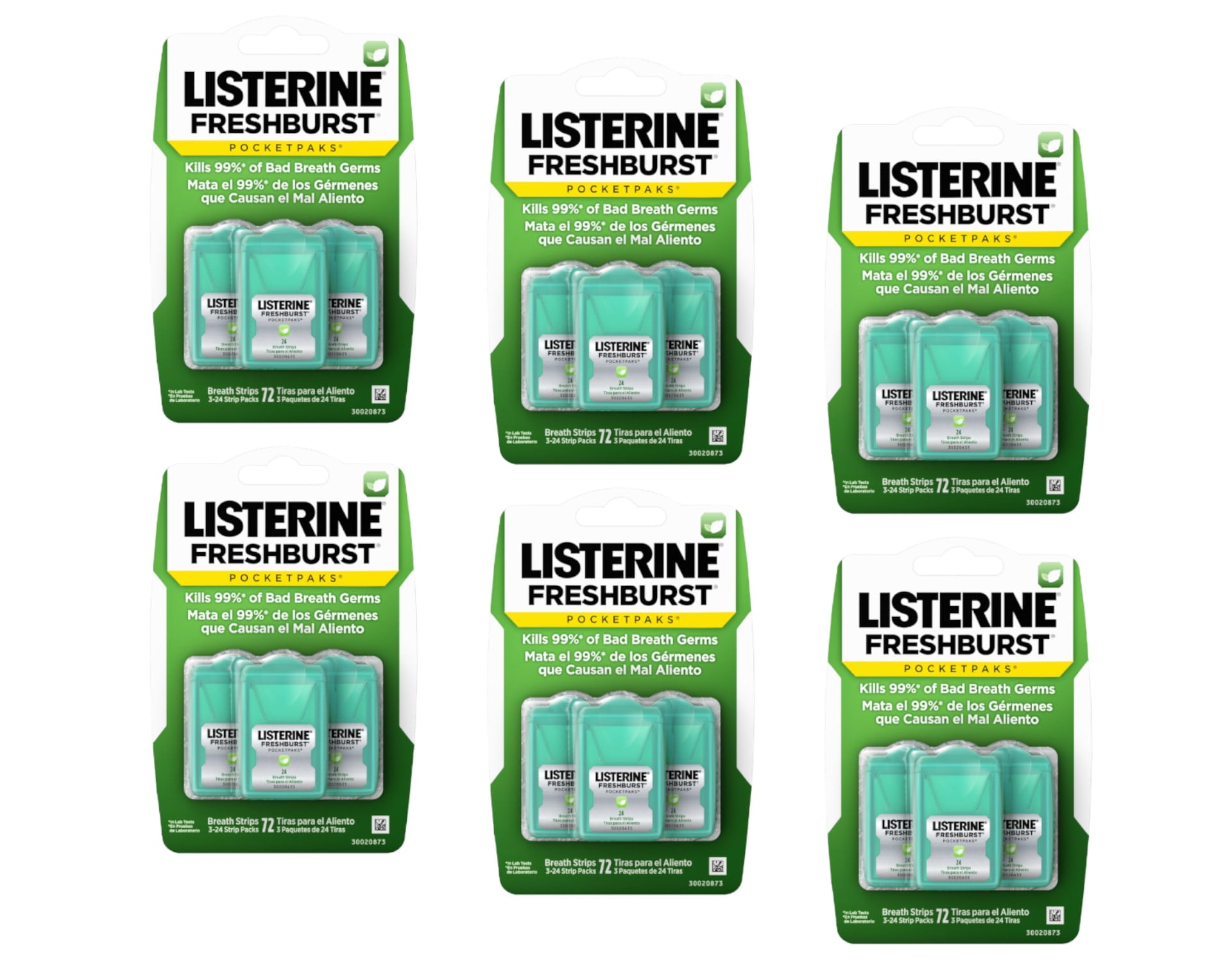 6 Pack Listerine Breath Strips, Fresh Burst, 3x24 count each