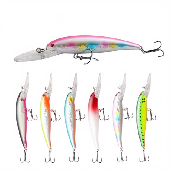 6-Pack Long Lip Deep Diving Minnow Fishing Lures, Floating Hard Baits for Bass Trout Blackfish, Long Distance Casting High-Performance Tackle