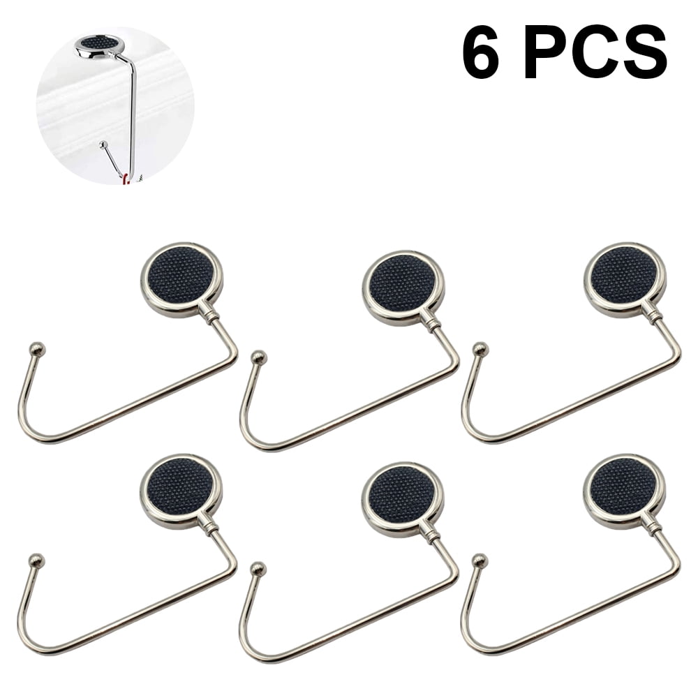 6 Pack Long Purse Hooks,Table Hanger Holder ,Portable Bag Holder Under  Counter,Plated Round Metal Desk Hook Stocking Clips for Handbags - Black