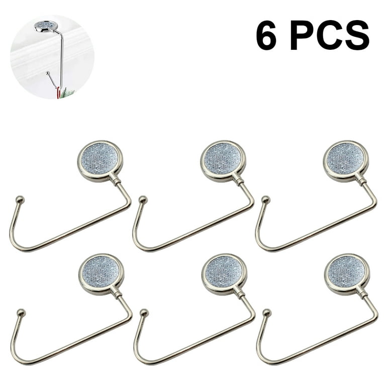 6 Pack Long Purse Hooks,Table Hanger Holder ,Portable Bag Holder Under  Counter,Plated Round Metal Desk Hook Stocking Clips for Handbags - White