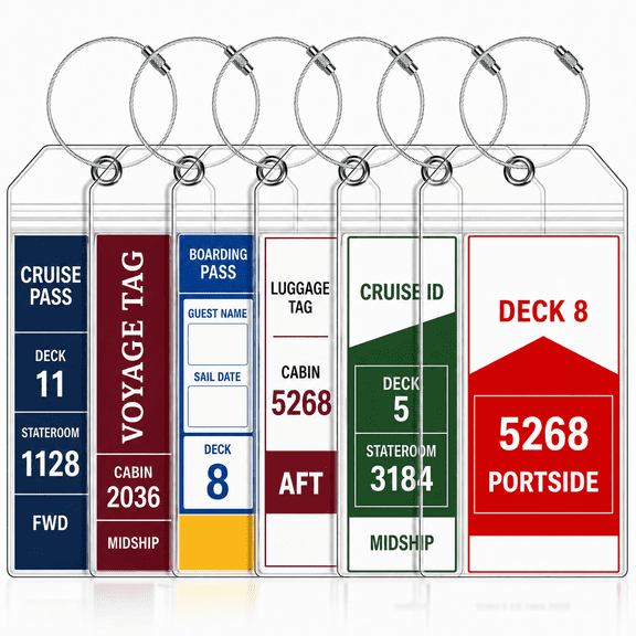 6 Pack Cruise Luggage Tag Holders, Clear PVC Luggage Tags with Steel Cable Loops, Fits Carnival, NCL, MSC and Princess