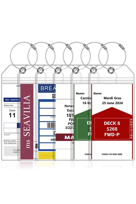 6 Pack Luggage Tags Travel Essentials & Cruise Essentials ,Cruise Luggage Tag Holder,  for Carnival, NCL, MSC Cruises, and Princess Ships