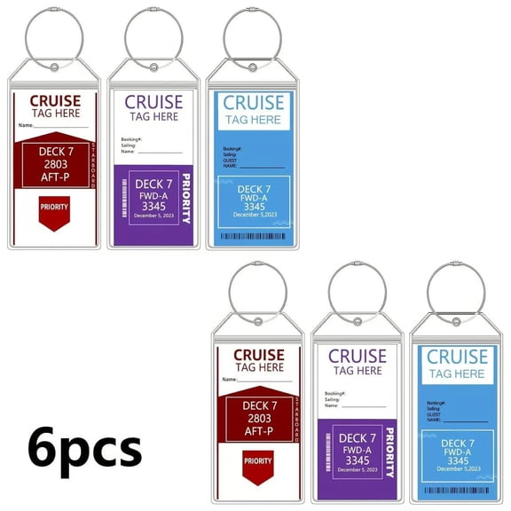 6 Pack Luggage Tags Travel Essentials & Cruise Essentials for NCL, Princess, Carnival, Royal Caribbean & Celebrity Cruise Ships by