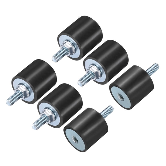 6 Pack M6x18mm Thread Studs Rubber Shock 25x25mm Male Female 6 Pack M6 Lock Nuts
