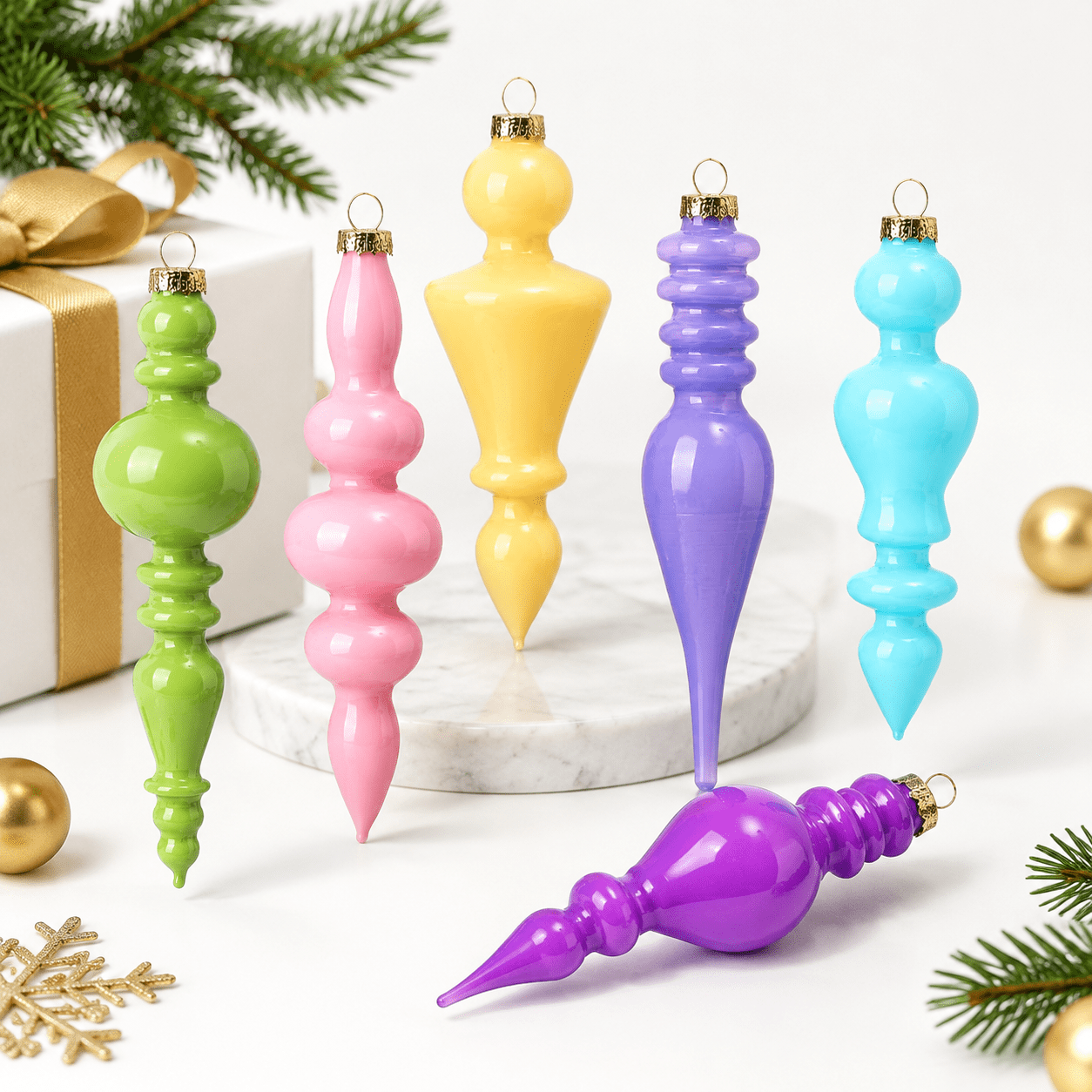 6-Pack Macaron Color Classic Mercury Glass Finial Christmas Ornaments ...