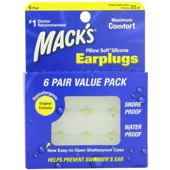 6 Pack - Macks Pillow Soft Silicone Earplugs Value Pack, 6 Count Each