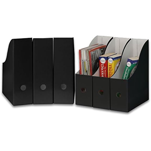 6-Pack Magazine File Holder Box, Foldable Cardboard Organizer, Black