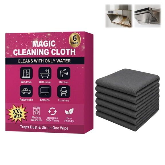 6 Pack Magic Cleaning Cloth, Microfiber Cleaning Cloths, Lint Free Reusable Cleaning Rags for Glass, Window, Kitchen, Stainless Steel, Cars & Screens