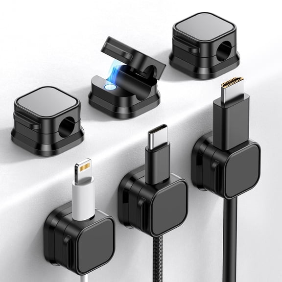 SkyAuks Magnetic Adhesive Cable Clips, 6 Pack, Cord Holder, Under Desk Cable Management, Wire Organizer