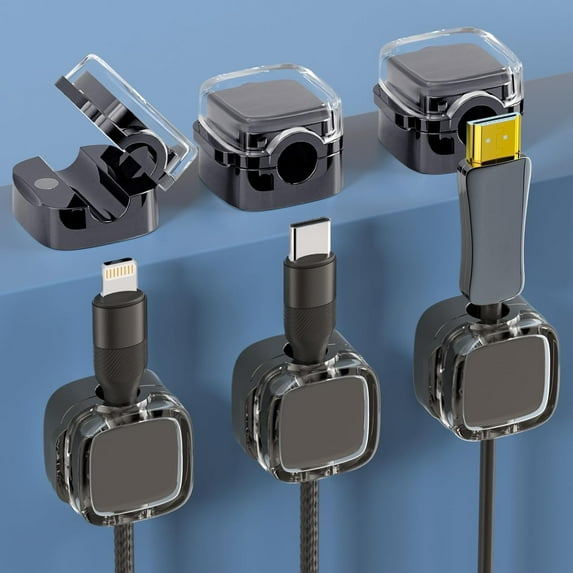 6 Pack Magnetic Cable Clips, Cord Holder for Nightstand, Under Desk Cable Management Smooth Adjustable Computer Accessories, Adhesive Wire Organizer for Desktop Home Office Kitchen Desk Phone Car