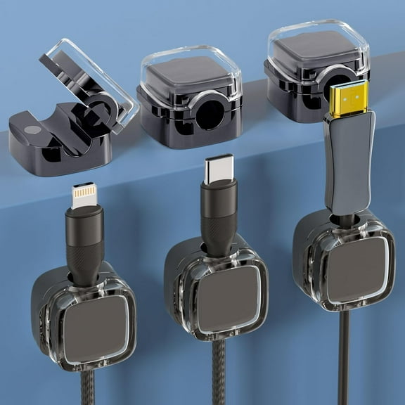 6 Pack Magnetic Cable Clips, Cord Holder for Nightstand, Under Desk Cable Management Smooth Adjustable Computer Accessories, Adhesive Wire Organizer for Desktop Home Office Kitchen Desk Phone Car