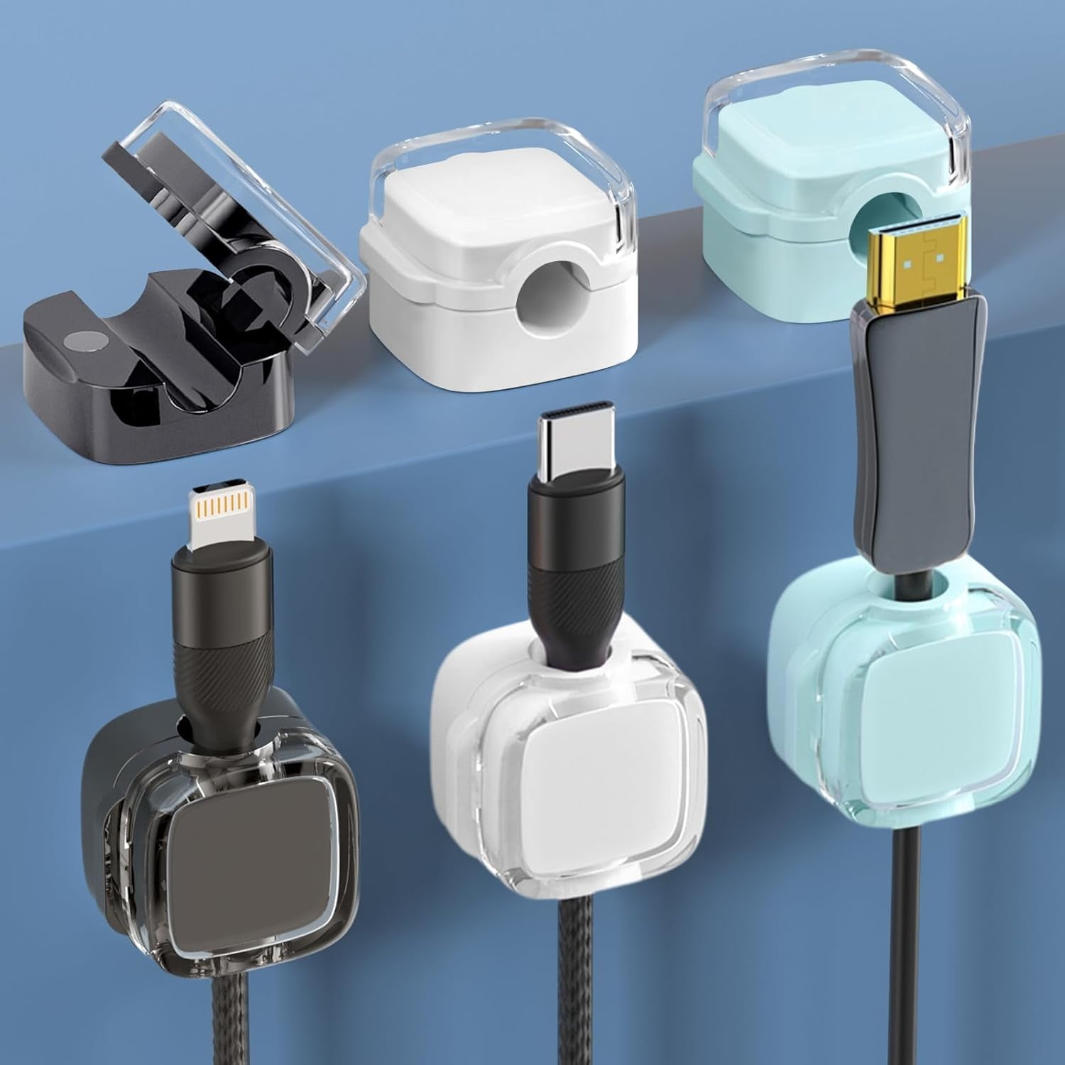 Computer Card Clip 6 Pack Magnetic Cable Clips, Cord Holder for Nightstand, Under Desk ...