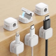 6 Pack Magnetic Cable Clips Self Adhesive Cord Holder, Flip Open Wire Organizer for Charging Cords Desk Nightstand Car, Black White 2 Colors Available