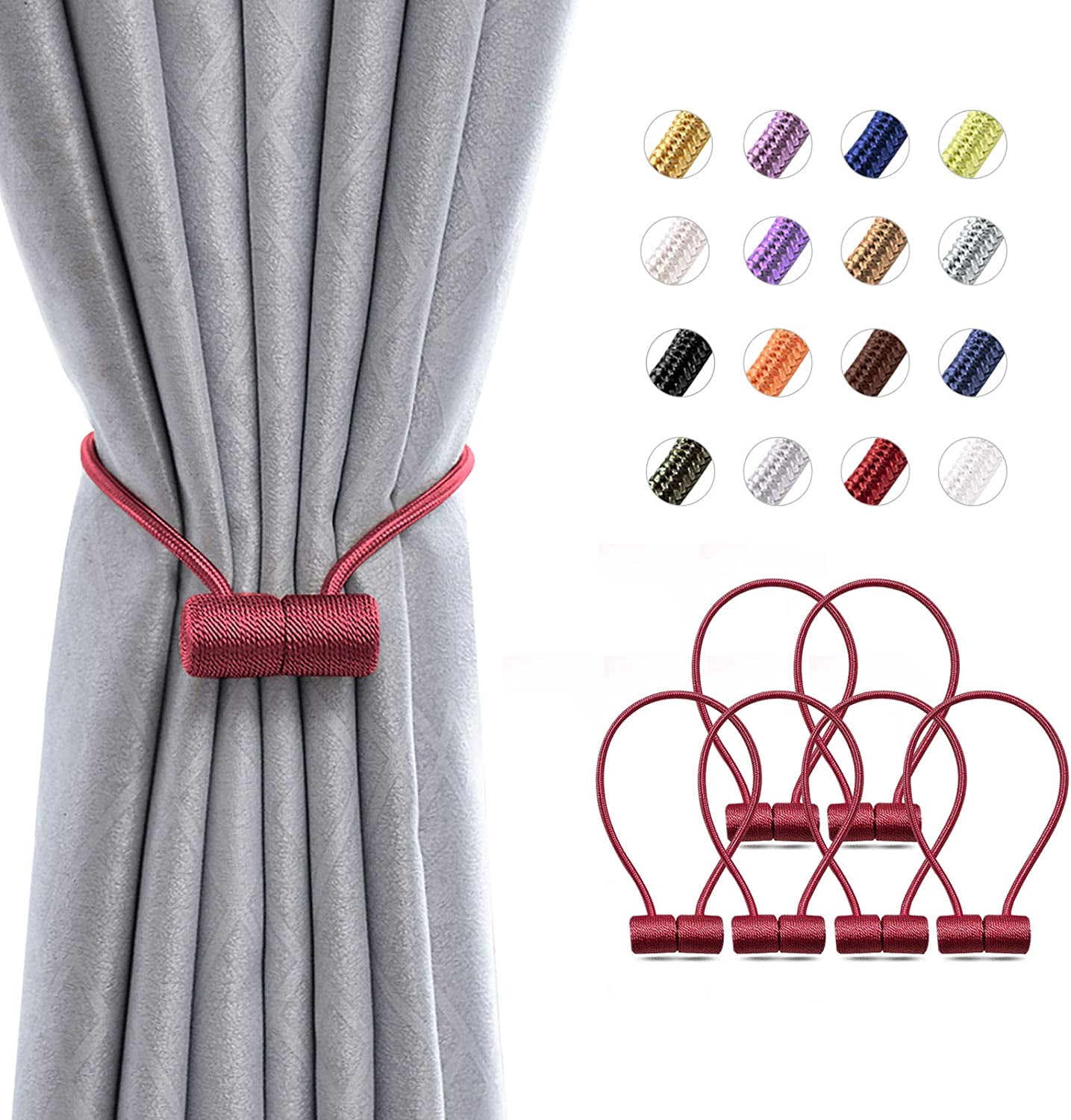 6 Pack Magnetic Curtain Tiebacks 16 Inch Modern Handmade Weave Rope