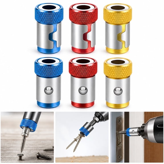 6 Pack Magnetic Drill Bit Holder, 1/4 Inch Hex Shank Screw Magnetizer Ring, Metal Magnetic Screw Positioner for Electric Screwdriver, Impact Drill and Phillips Screwdriver Bits