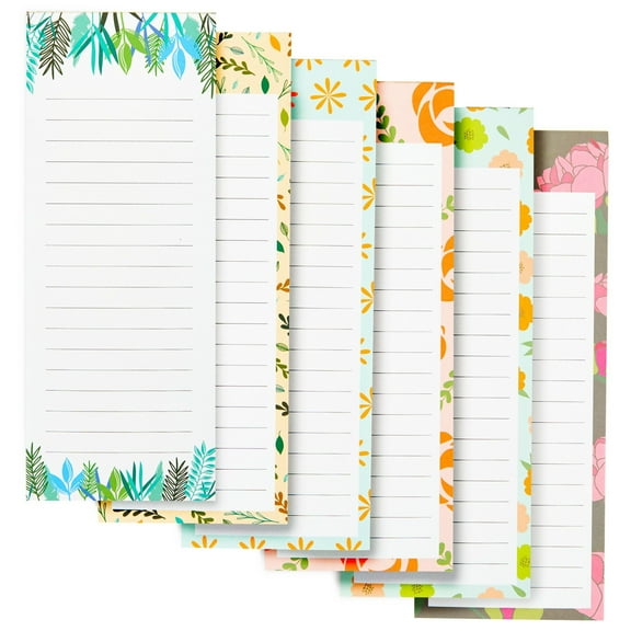 Juvale Magnetic Note Pads for Fridge - 6-Pack, 3.5 x 9 in, Floral Designs - Grocery List Notepad & To Do List Pad - Full Magnetic Backing