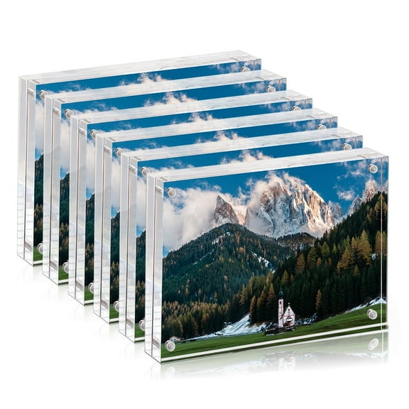 6-Pack Magnetic Picture Frame, 5X7 Inches Double Sided Acrylic Picture Frames, 12+12MM Thickness Clear Acrylic Scalloped Photo Frames Freestanding for Desktop Display