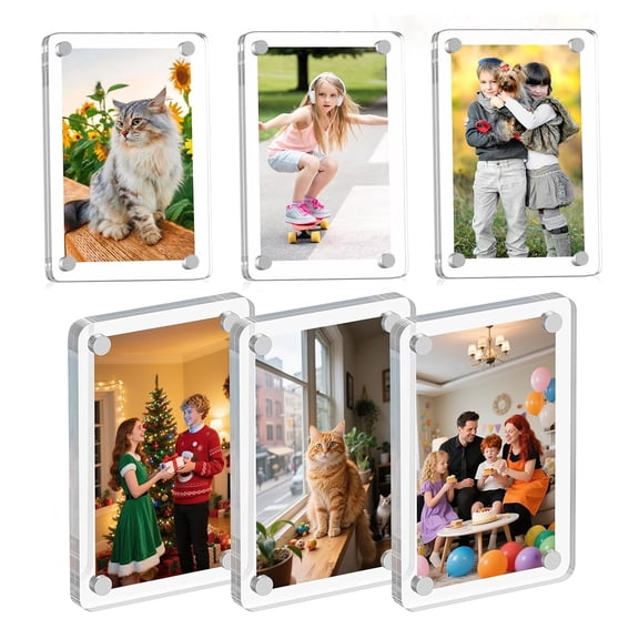 6 Pack Magnetic Picture Frame for Fridge, 2.36 x 3.54 Inch Clear Acrylic Mini Photo Magnet, Double-Sided Display for Instant Camera Photos, Locker