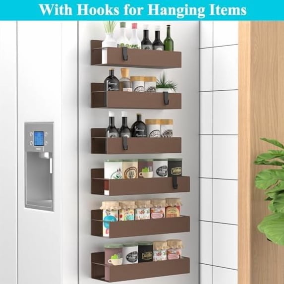 6 Pack Magnetic Spice Storage Rack Organizer for Refrigerator and Oven, Bronze Fridge Organizers and Storage