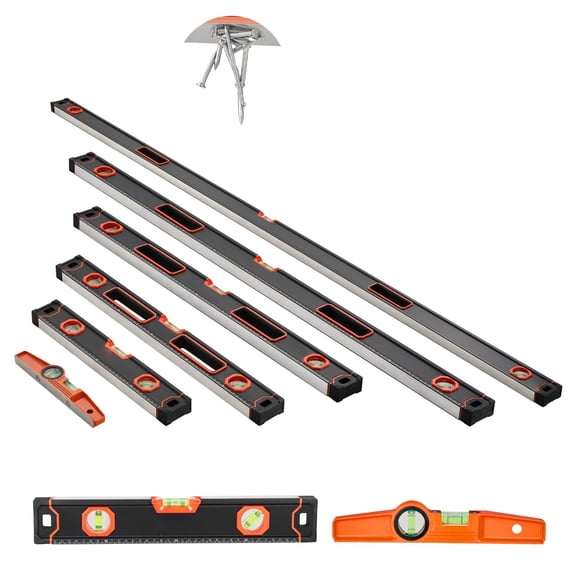 6 Pack Magnetic Torpedo Level Set 10/16/24/32/48/78 Inch, Aluminum Box Level with 3 High Precision Bubble Vials for 0/45/90, Shock Resistant Spirit Level Tool with Storage Bag
