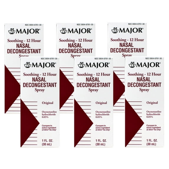6 Pack Major Nasal Decongestant Soothing 12-Hour Spray 1 Ounce