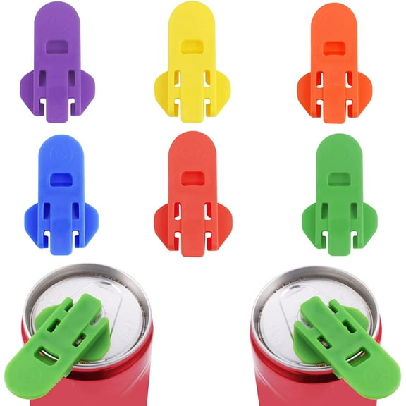 6-Pack Manual Easy Can Opener, Colored Beverage Can Cover Protector, Drink Shield for Pop, Beer, Coke or Soda