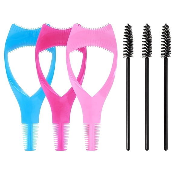 6 Pack Mascara Shield Guard with Mascara Brush Wands Kit Cosmetic Eyelashes Applicator Tool Makeup Eye Lash Buddy Upper Lower Eyelash Protector Separator Comb 3 in 1 Mascara Aid Helper