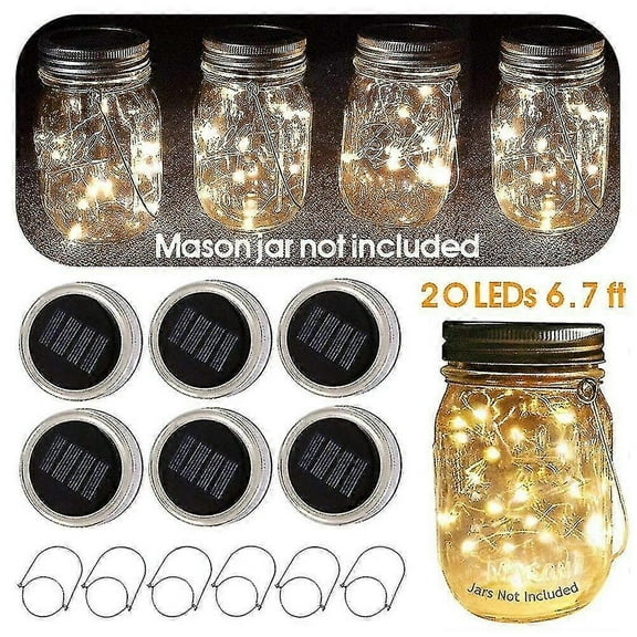 6 Pack Mason Jar Solar Lights Outdoor With Hangers 20 Leds Solar