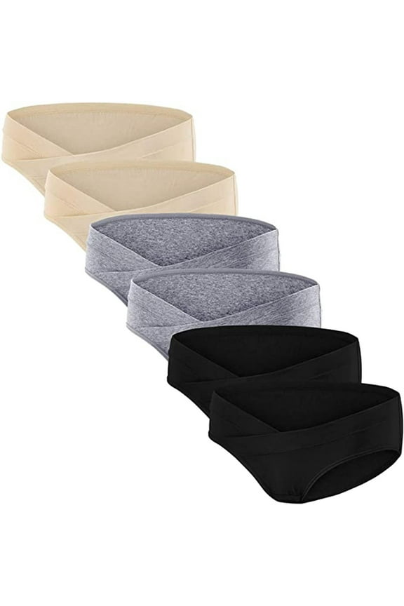 6-Pack Maternity Underwear, V-Front Low Rise Bikini Panties, Soft Cotton Blend in Black, Grey, Nude, Essential for Every Trimester, Breathable Fabric. black,skin,gray L