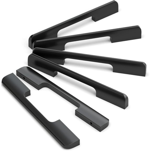 6 Pack Matte Black Cabinet Pulls, 5.04''(128mm) Screw Spacing Aluminum Alloy Kitchen Cabinet Handles, Modern Streamlined Solid Pulls Hardware for Cupboard Wardrobe Bathroom Dresser Drawers