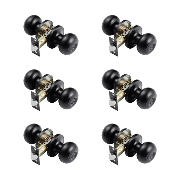 6 Pack Matte Black Door Knobs,Keyless Privacy Knobs with Round Ball and Thumb Turn Lock,Durable All-Metal Hardware for Modern Bedroom and Bathroom Decor