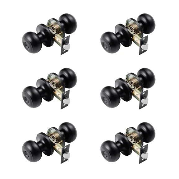 6 Pack Matte Black Door Knobs Keyless Privacy Round Ball Thumb Turn Lock Durable All-Metal Hardware Ideal for Modern Bedroom and Bathroom Decor