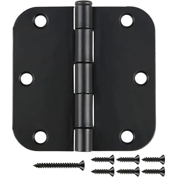 6 Pack Matte Black Interior Door Hinges round 3.5" X 3.5 Inch 5/8" Radius Heavy-Duty Mat Hinge for Doors Standard Bedroom Work Office Door Hardware Removable Pin,Farm,Shed,Gate,Greenhouse Vent Window