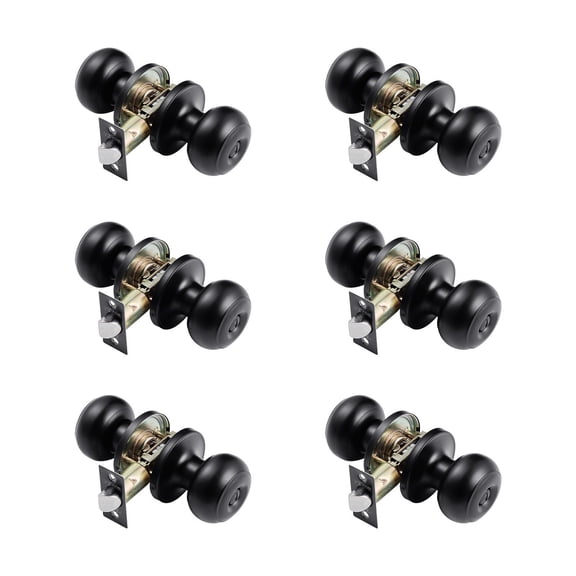 6 Pack Matte Black Modern Door Knobs Privacy Keyless Exterior Thumb Turn Interior All Metal Hardware for Bedroom Bathroom