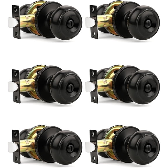 6 Pack Matte Black Privacy Door Knobs Interior, Classic Round Shape Bedroom Doorknobs with Lock, Keyless Modern Design Door Lockset for Bathroom and Bedroom